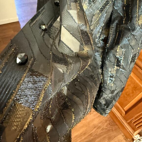 Marina Rinaldi Nero Dettato button down sheer metallic shirt dress maxi tunic L - Picture 7 of 15